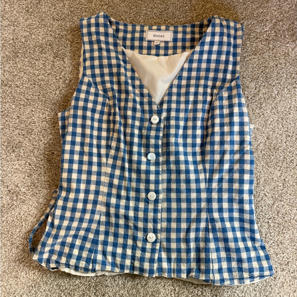 RIHOAS Blue and White Checkered Blouse